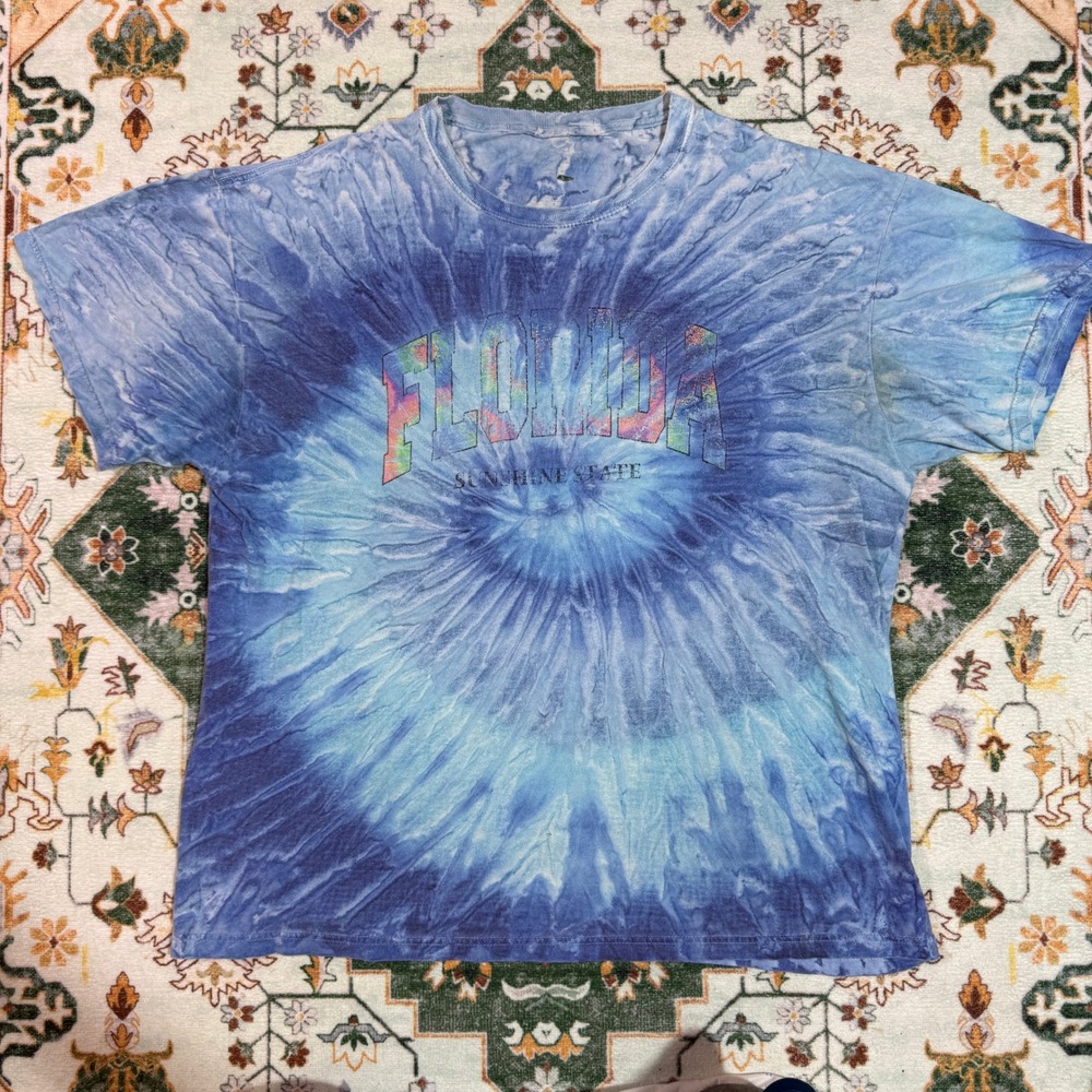Florida Sunshine State Tie‎ Dye T Shirt Blue Graphic Mens Short Sleeve Top